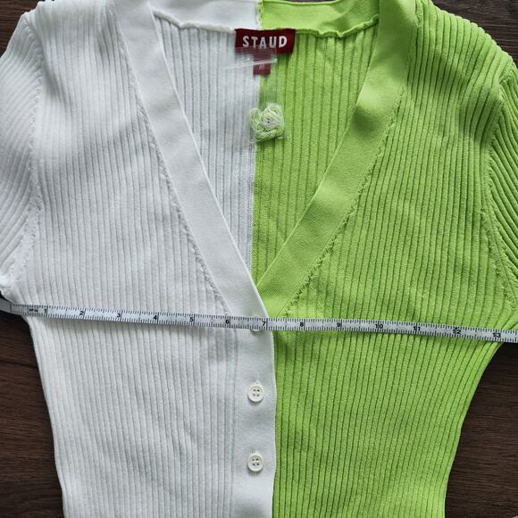 STAUD Shoko Colorblock Sweater Dress M Lime/White Knit Party Cocktail Evening - Picture 8 of 9